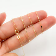 14K Yellow Solid Gold Flat Bar and Singapore Link Necklace